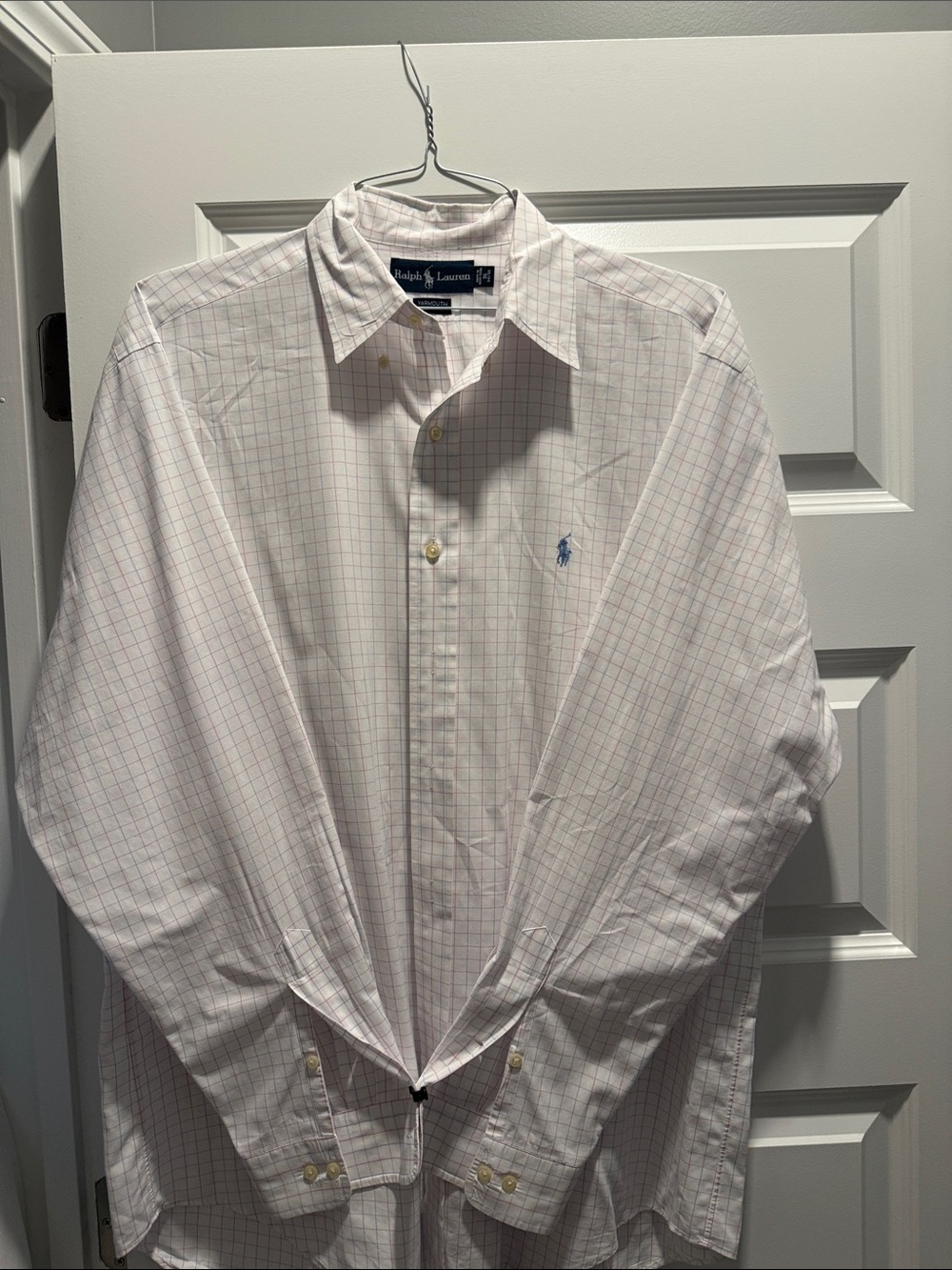 Ralph Lauren White Dress Shirt with Pink Windowpane Check and Blue Pony